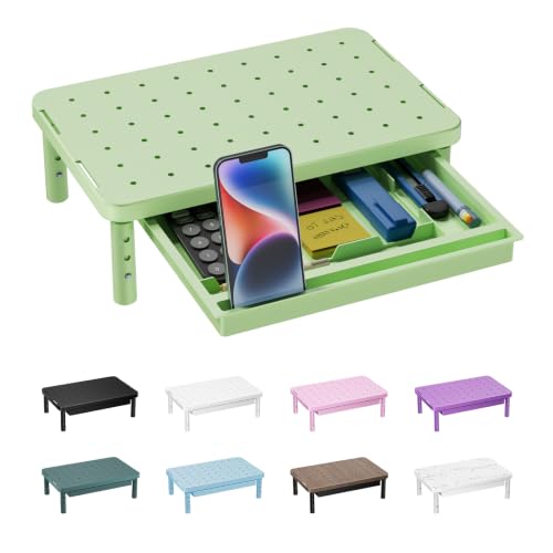 WALI 3 Height Adjustable Computer Monitor Stand with Storage, up to 44 lbs|Desk Organizer with Drawer, Vented Holes, Fits Computer, Laptops, Printers, for Home, Office, School (PTT002-N),1 Pack,Green