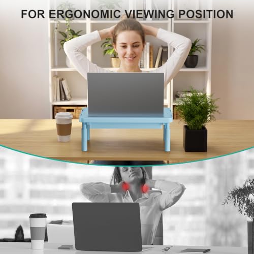 WALI 3 Height Adjustable Computer Monitor Stand with Storage, up to 44 lbs|Desk Organizer with Drawer, Vented Holes, Fits Computer, Laptops, Printers, for Home, Office, School (PTT002-S),1 Pack, Blue