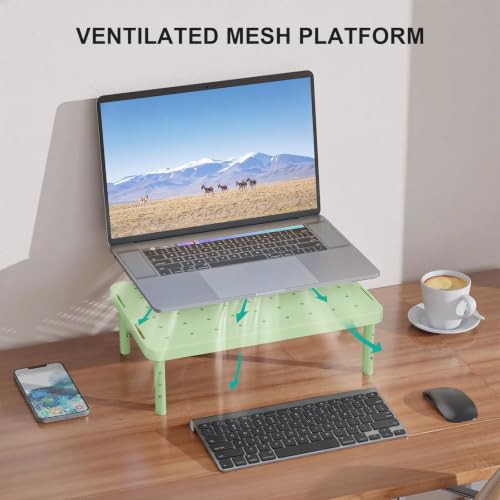 WALI Computer Monitor Stand for Desk, Adjustable Laptop Riser, up to 44 lbs|Desk Monitor Riser Underneath Storage, Fits Notebook, Laptops, Printers, for Home, Office, School(PTT001-N), 1 Pack,Green