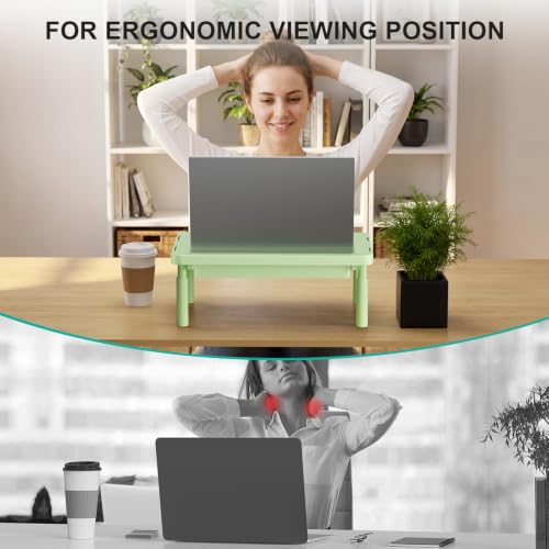 WALI 3 Height Adjustable Computer Monitor Stand with Storage, up to 44 lbs|Desk Organizer with Drawer, Vented Holes, Fits Computer, Laptops, Printers, for Home, Office, School (PTT002-N),1 Pack,Green