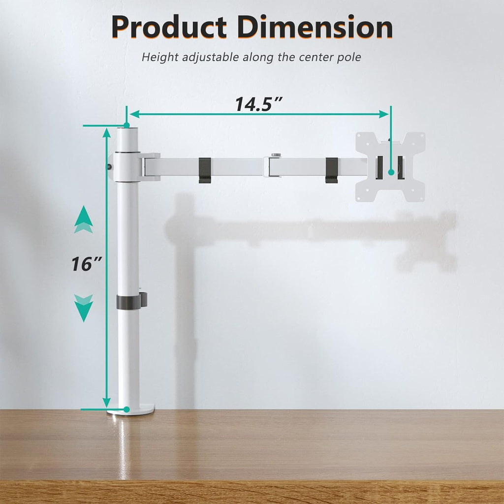 WALI Monitor Arm Mount for Desk, Single Computer Desk Mount, Monitor Bracket Mount Stand Single, up to 32 inch, 22 lbs (M001-W), White
