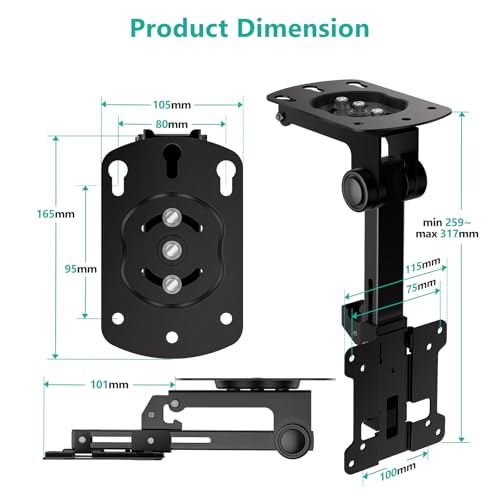 WALI Folding Ceiling TV Mount, Swivel and Flip Down TV Bracket for 13-27 inch Flat Screens, Height Adjustable TV Mount Saving Space, Max Mounting Holes 100x100mm(FCM101), Black
