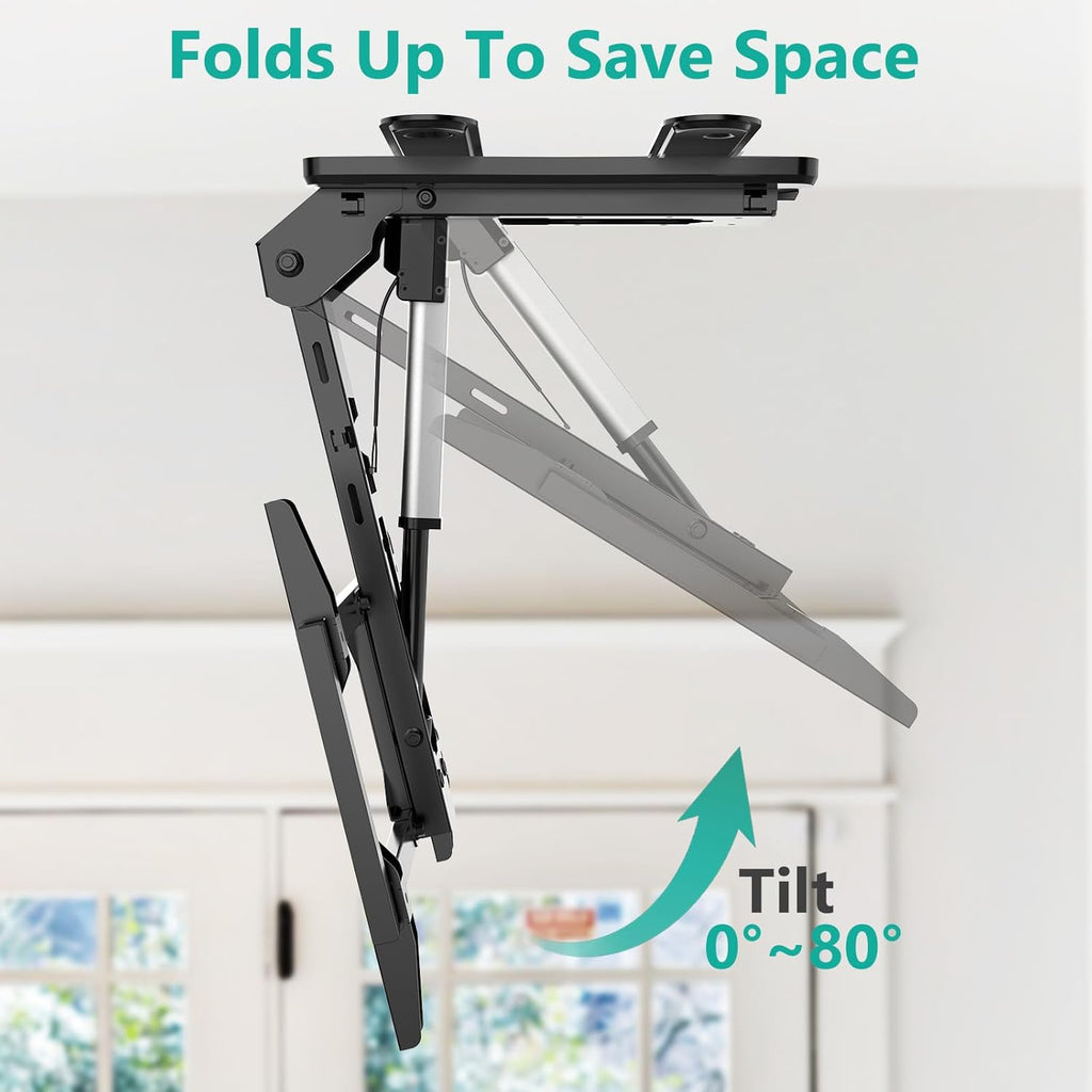 WALI Electric Ceiling TV Mount for 37 to 75 inch Screens, Flip Down Motorized TV Mount with Remote, Flat and Curved TVs Up to 99 Lbs, Pitched Roof, Max Mounting Holes 600x400mm (FCM604A), Black