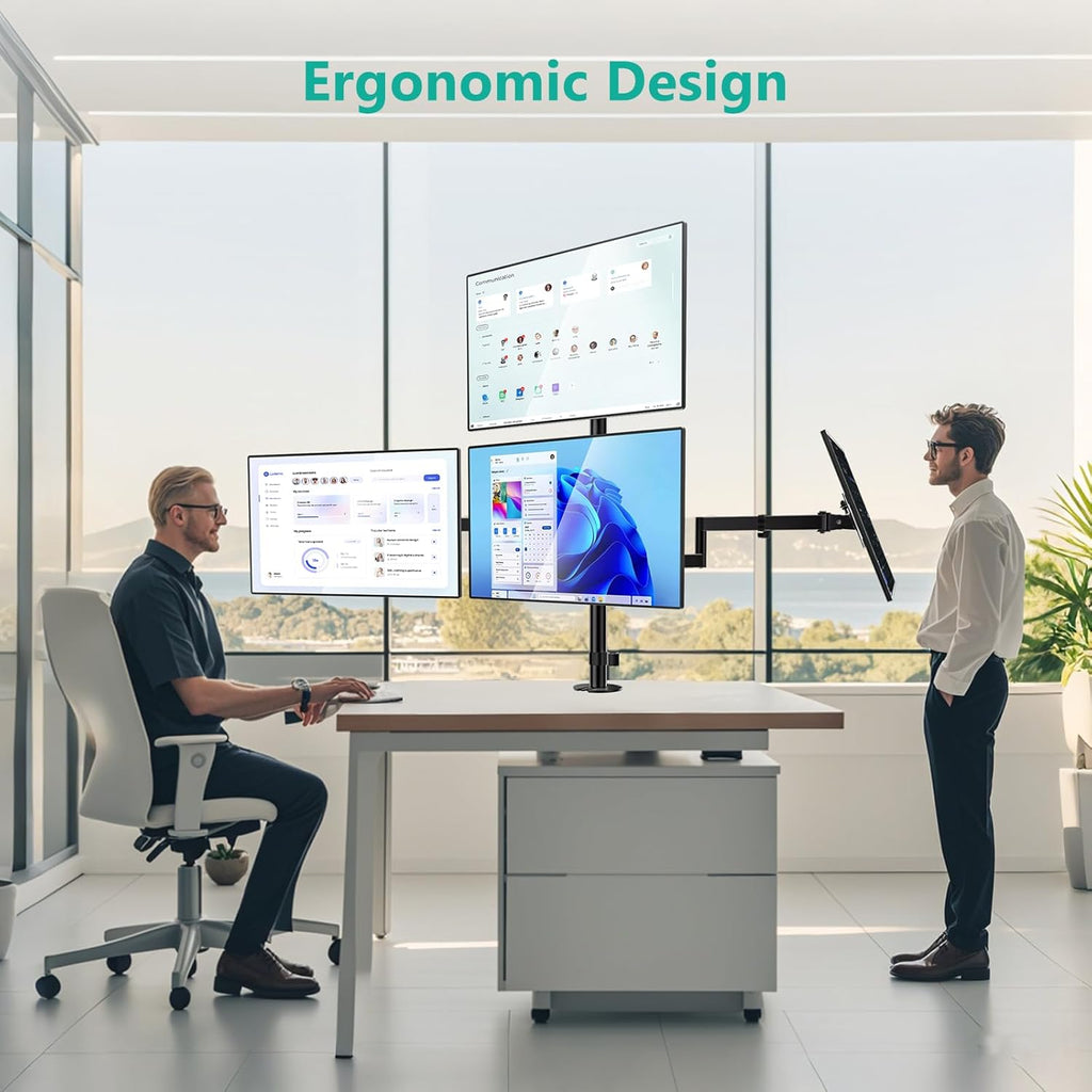 WALI Quad Monitor Mount for 13-27 Inch Screens, Fully Adjustable 4 Monitor Stand with Swivel, Tilt, Rotation, Clamp & Grommet Base Kit, Max Load 22lbs per Screen (M004S), Black