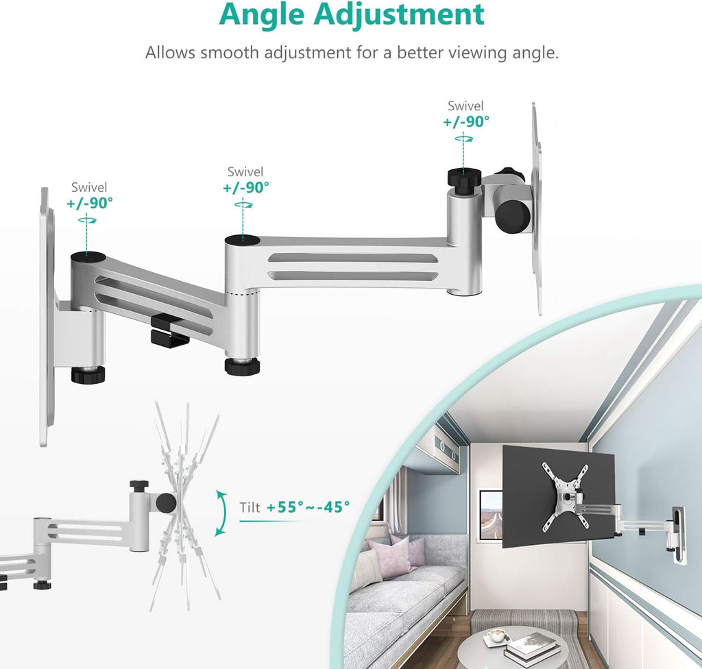 WALI RV TV Mount, Lockable TV Wall Mount for Camper Trailer Motor Home, Full Motion Anti-Vibration Arm for 13-43 inch LED, LCD Flat Screens and Monitors, up to 33lbs (1343LK)