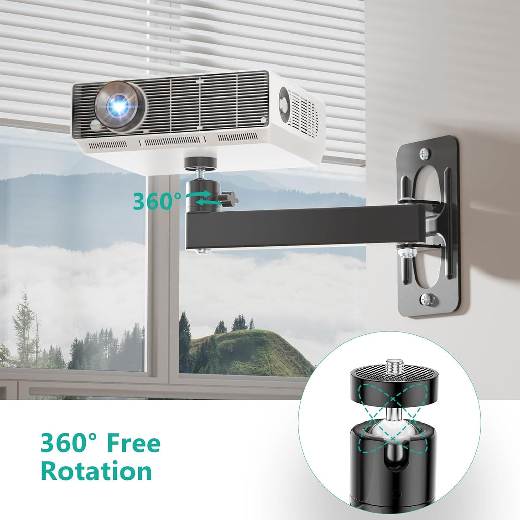 WALI Mini Porjector Wall Mount, Wall Mount Projector for 1/4" Screw, Fully Adjustable Projector Hanging Bracket Ceiling Mount Holder Holds up 22lbs, Black (1330LM-PMS)