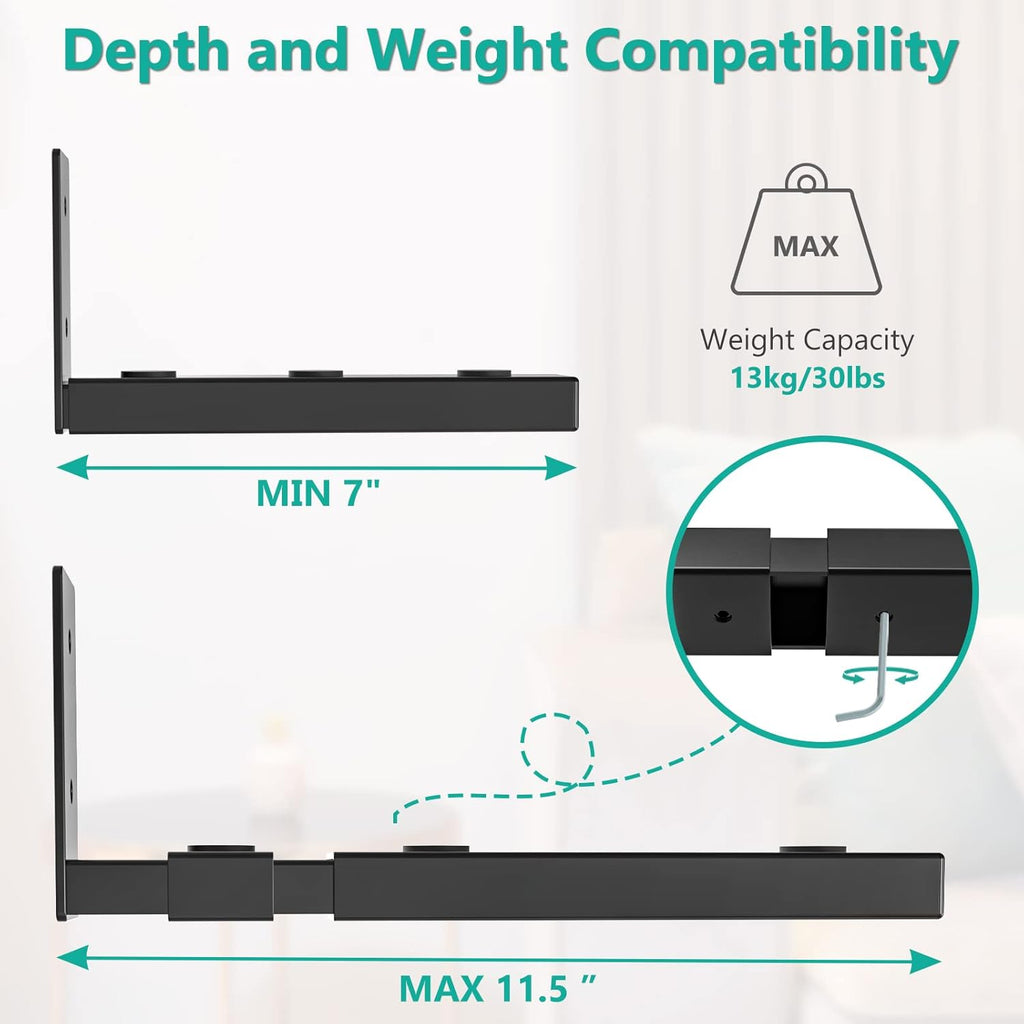 WALI Center Channel Speaker Wall Mount, Universal Soundbar Wall Mount Bracket Hold up to 30 lbs, Arms Extend Adjustment from 7 to 11.5 inch (SLK201), Black