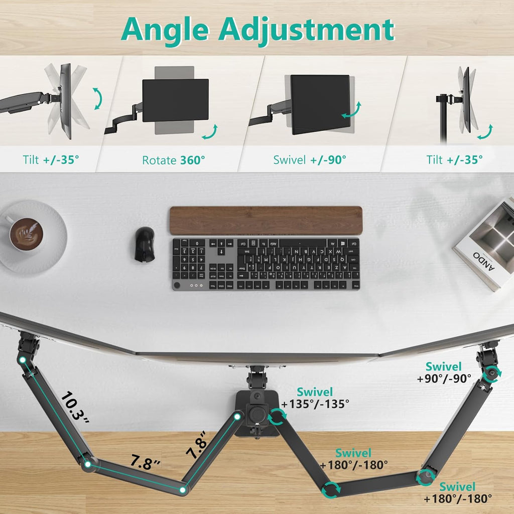 WALI Triple Monitor Mount, 3 Monitor Desk Mount with Premium Gas Spring Arm for Screens up to 27 inch, Multiple Monitors Stand with Tilt, Swivel, Rotation, Mounting Holes 75/100 mm (GSDM003N), Black