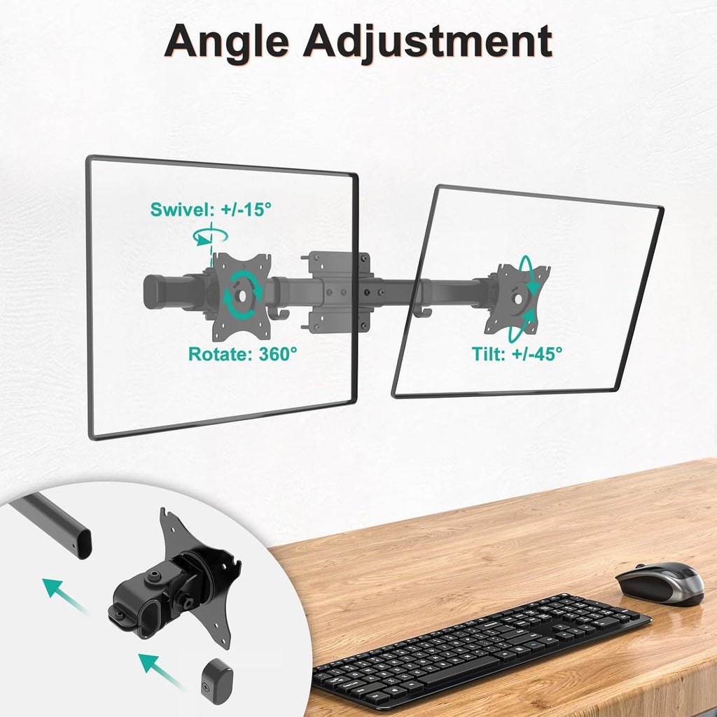 WALI Dual Monitor Wall Mount, Single to Double Bracket Adapter, Horizontal Assembly Arm for 2 Screen up to 27 inch (012ARM), Black