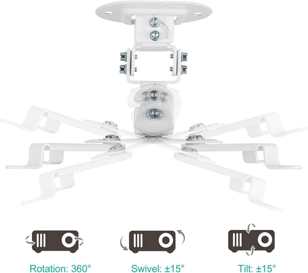WALI Projector Ceiling Mount, Universal Low Profile Projector Mount with Retractable Arms and Multiple Adjustment Function (PM-002-W), White