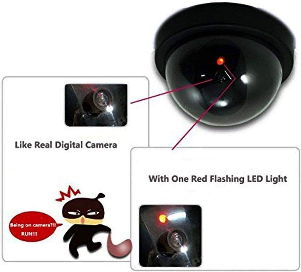 WALI Dummy Fake Security CCTV Dome Camera with Flashing Red LED Light with Security Alert Sticker Decals (SD-4), 4 Packs, Black