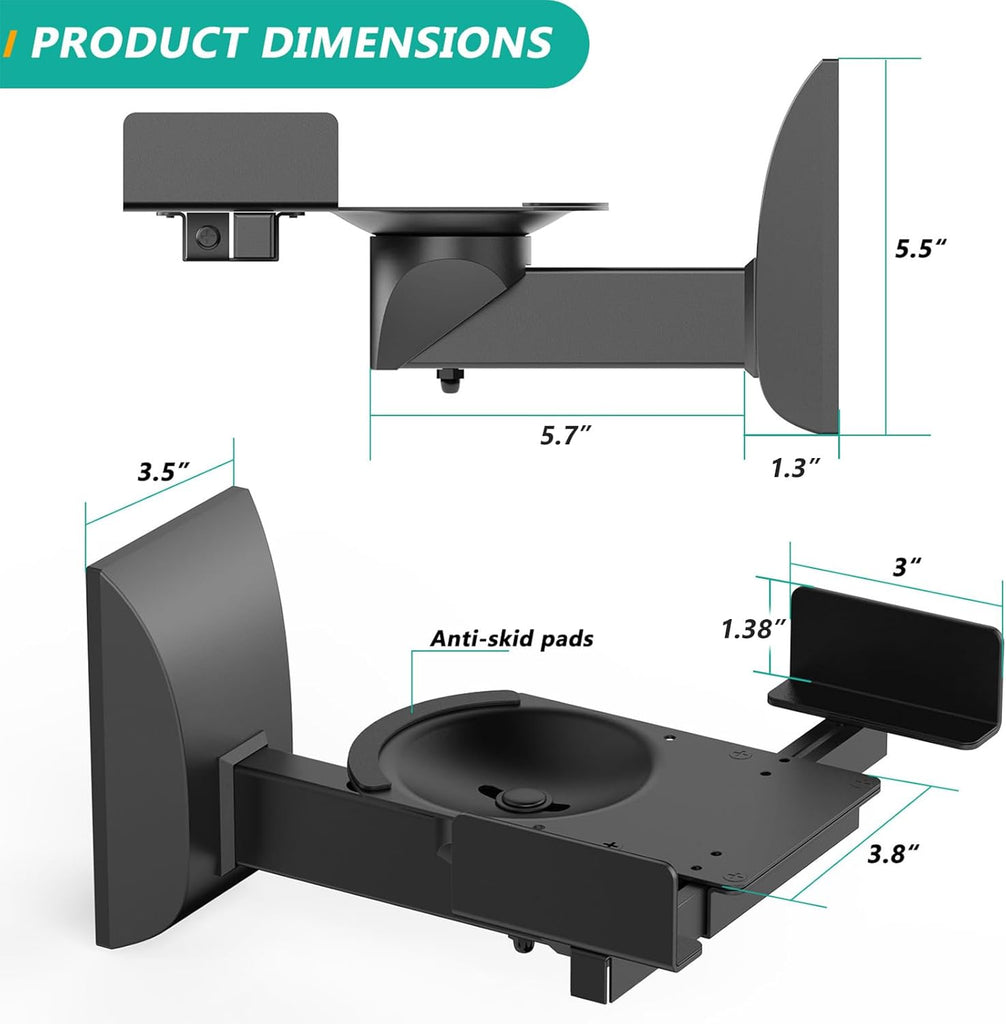 WALI Speaker Wall Mounts, Dual Side Clamping Bookshelf Mounting Bracket for Large Surrounding Sound Speakers, Hold up to 66 lbs. (SWM201XL), 1 Pair, Black