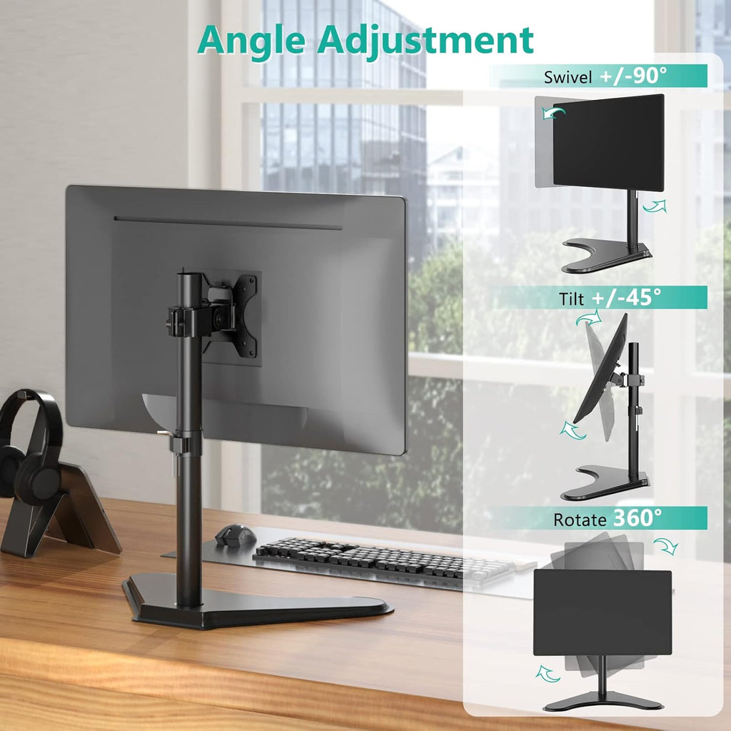 WALI Single Monitor Stand for 13-32 Inch Computer Screens, Freestanding Single Monitors Arm Desk Mount, Universal VESA Monitor Mount 75x75/100x100mm, Adjustable Height and Angle, (MF001), Black