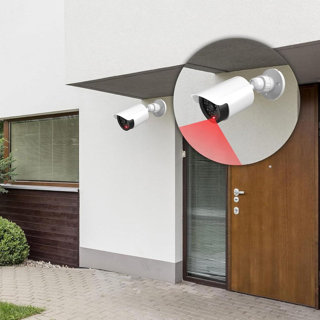 WALI Dummy Fake Camera, Surveillance Security CCTV Dome Camera, Indoor Outdoor Cameras, with One LED Light, Security Alert Sticker Decals (TC-W2), 2 Pack, White