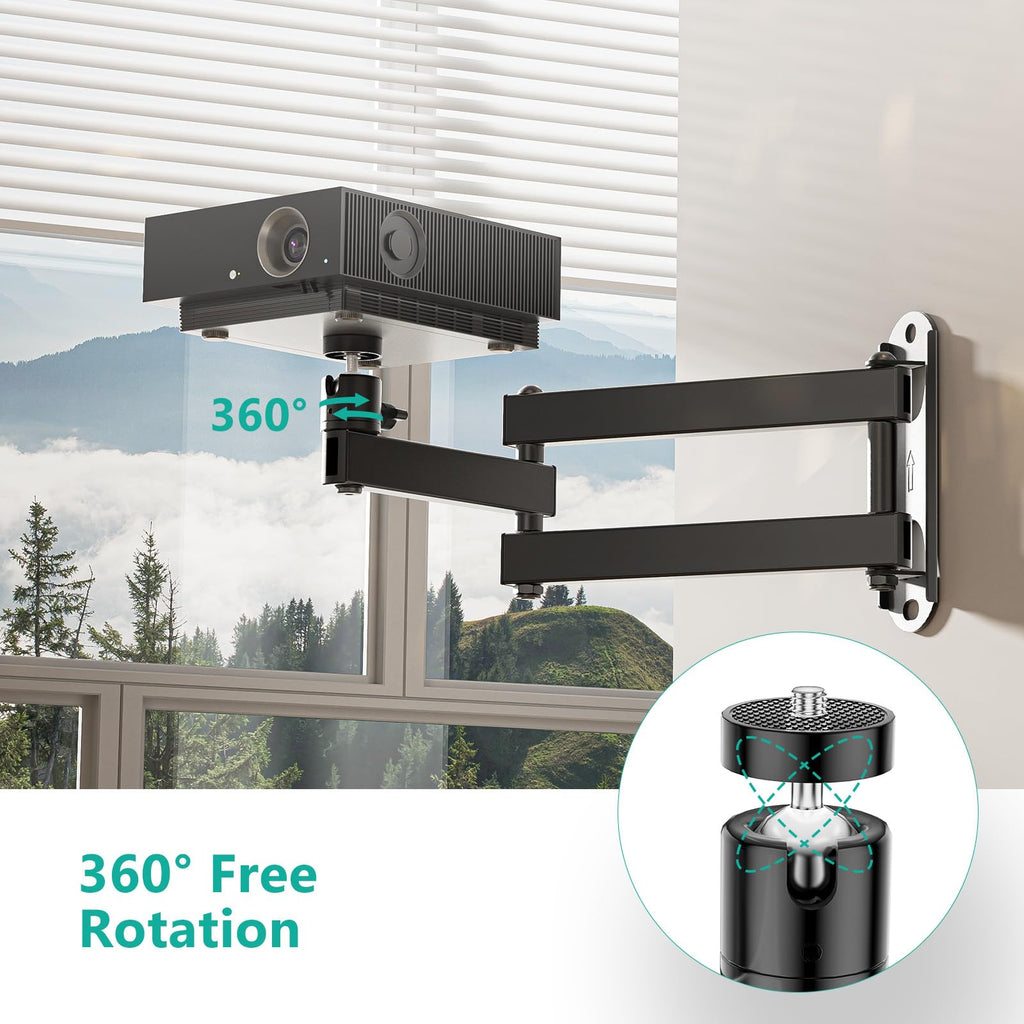 WALI Foldable Projector Wall Mount Universal Adjustable Wall Projector Mount Aluminum Alloy Projectors Stand,1/4" M4 M6 Screw Size,(1330LM-PM), Black