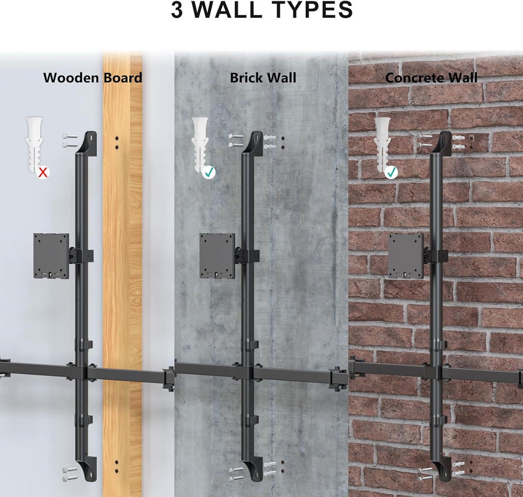 WALI Triple Monitor Wall Mount for 13 to 49 Inch, 3 Monitor Wall Mount Computer Monitor Arm for Ultrawides Screens, Swivel Tilt Wall Mount with VESA 75/100 mm, Per Arm Holds Up to 22lbs