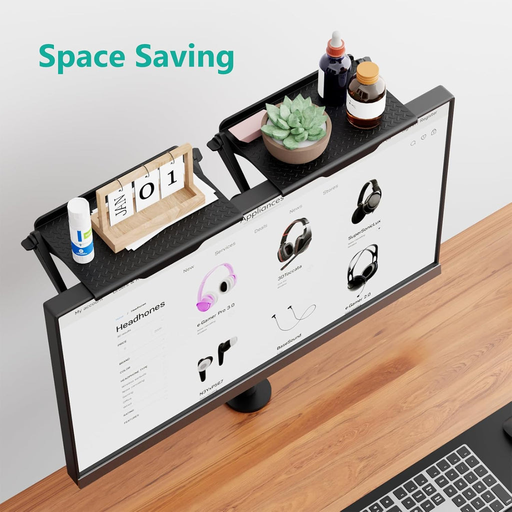 WALI TV Top Shelf 2 Pieces, 8 Inch Adjustable Monitor Top Shelf Screen Storage Computer Screen Shelves Top TV Shelves for Cable Box Media Box Router DVD, Black(TSP001-2B)