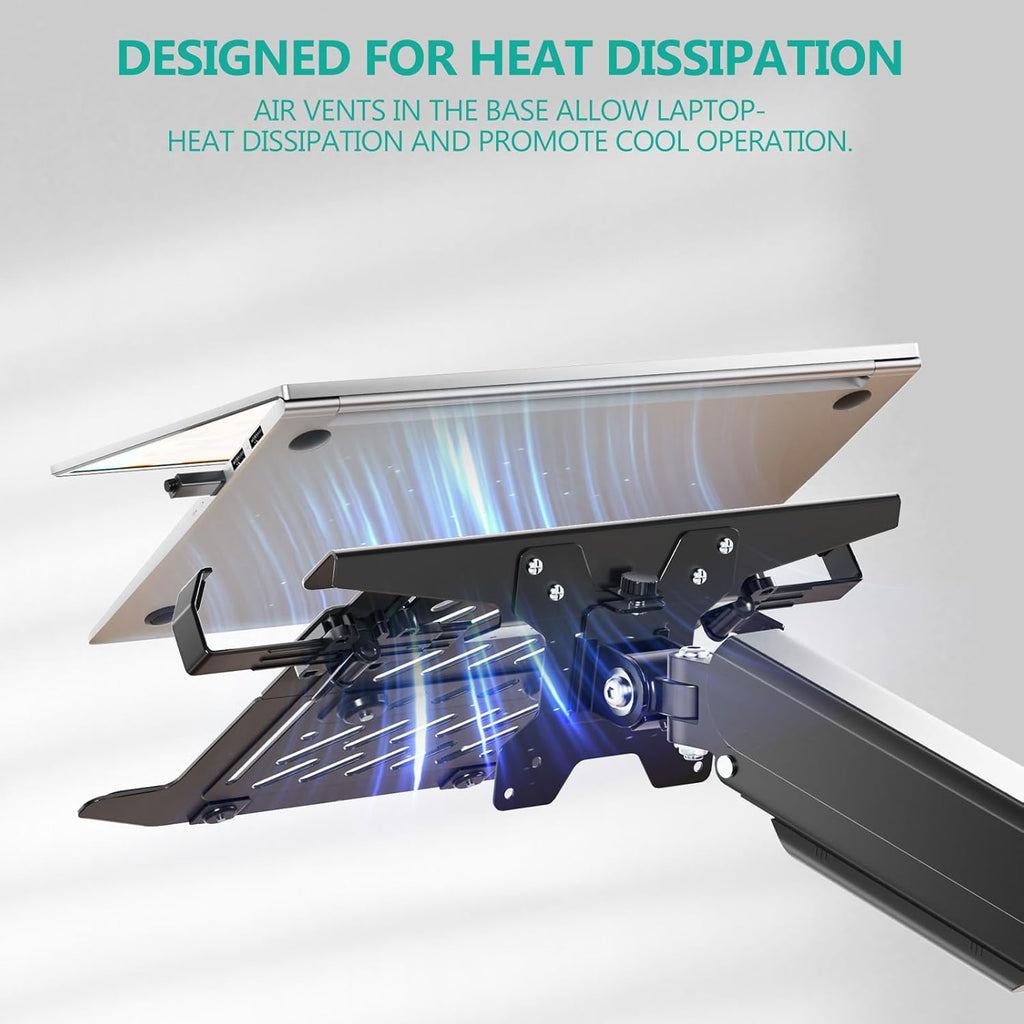 WALI Laptop Desk Mount, 2-in-1 Monitor Mount Fit 17” Notebook and 34” Monitors, Laptop Stand for Desk Adjustable Height, Gas Spring Monitor Arm with Laptops Holder, Up to 22-26.4lbs(GSMP001LPN), Black