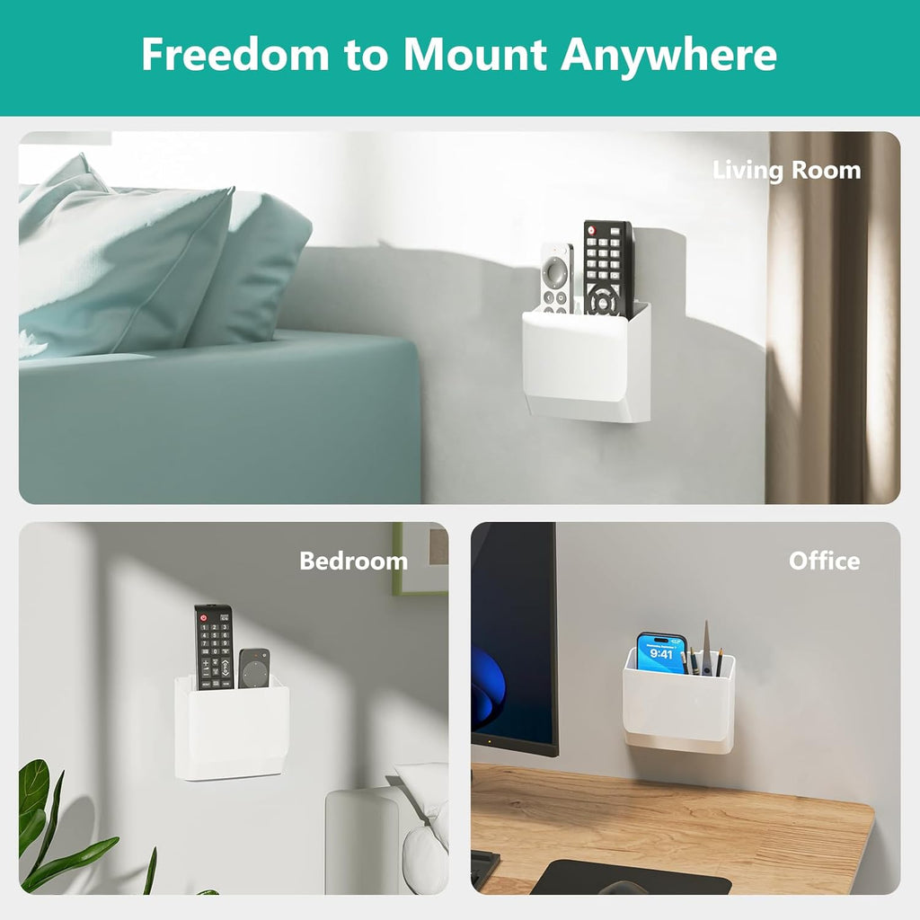 WALI Remote Control Holder Wall Mount 2 Pack, 5 Inch Hole-Free TV Remote Holder Wall Mount No Need to Drill Holes Adhesive for 2 or 3 Remote Controls, White (WMH001-W)