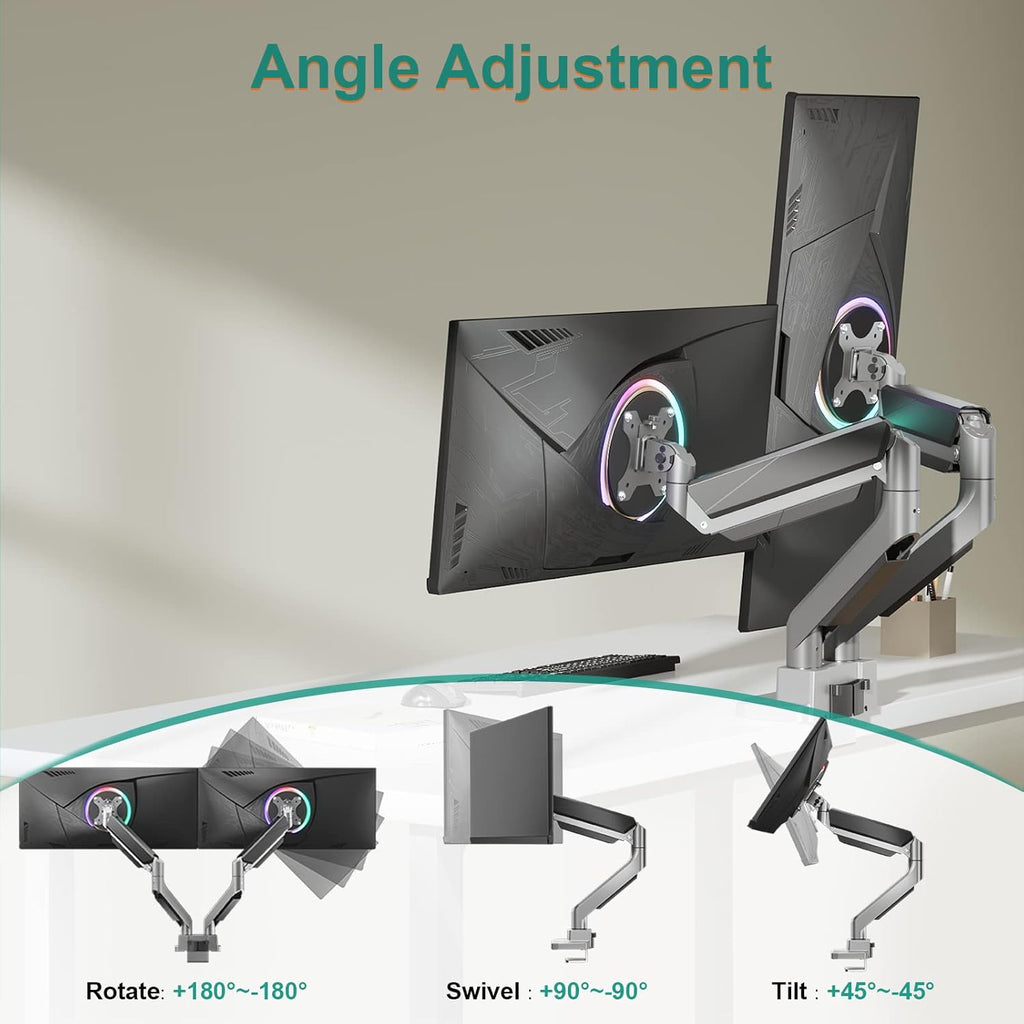 WALI Dual Monitor Mount, Monitor Arms for 2 Monitors, Fully Adjustable Gas Spring, with 2 Easily Accessible USB 3.0 Ports for Display Up to 35 Inch, 33lbs, (GSMU002), Silver