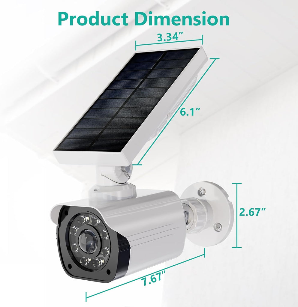 WALI Solar Powered Fake Camera with Motion Sensor Floodlight, 1 Pack, White|Dummy Cameras for Outside, Wireless Simulated Cam, Realistic Look, Larger Solar Panel, Weatherproof, Warning Sticker Included