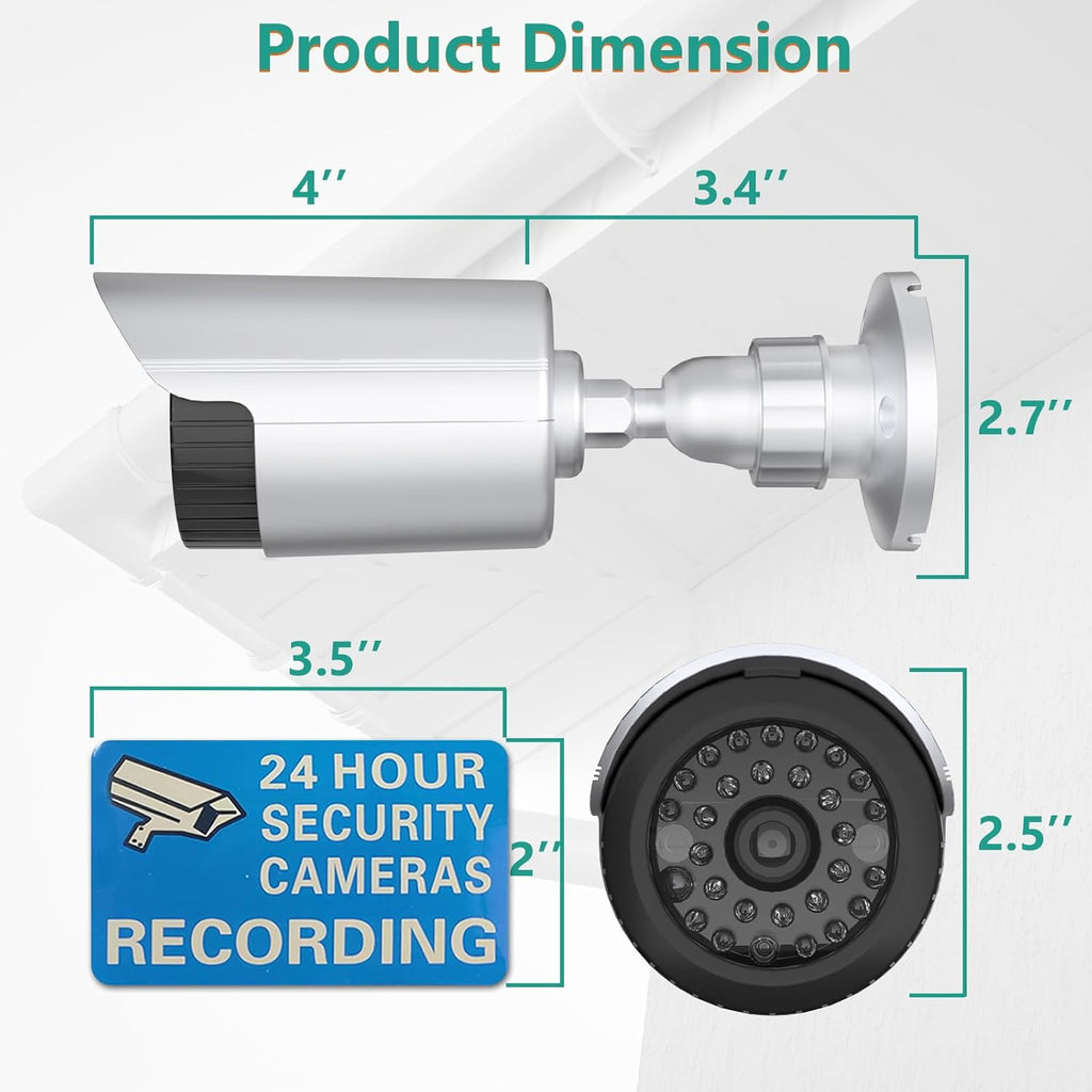 WALI Dummy Fake Simulated Surveillance Security CCTV Dome Camera Indoor Outdoor with One LED Light, Warning Security Alert Sticker Decal (TC-S8), 8 Packs, Silver