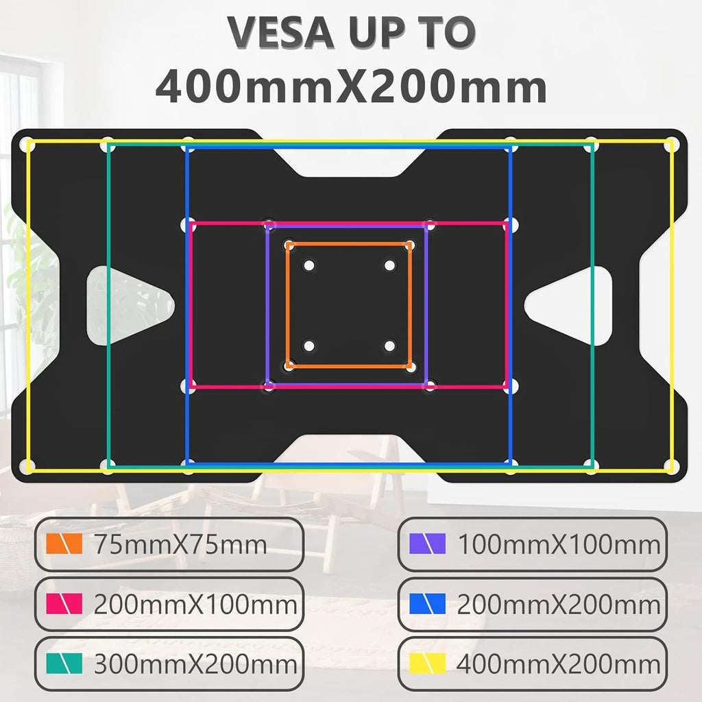 WALI Adapter Plate for TV Mount, 400x200 Universal Mount, Convert 75x75, 100x100mm up to 400x200mm Mounting Holes Patterns (ADP402), Black