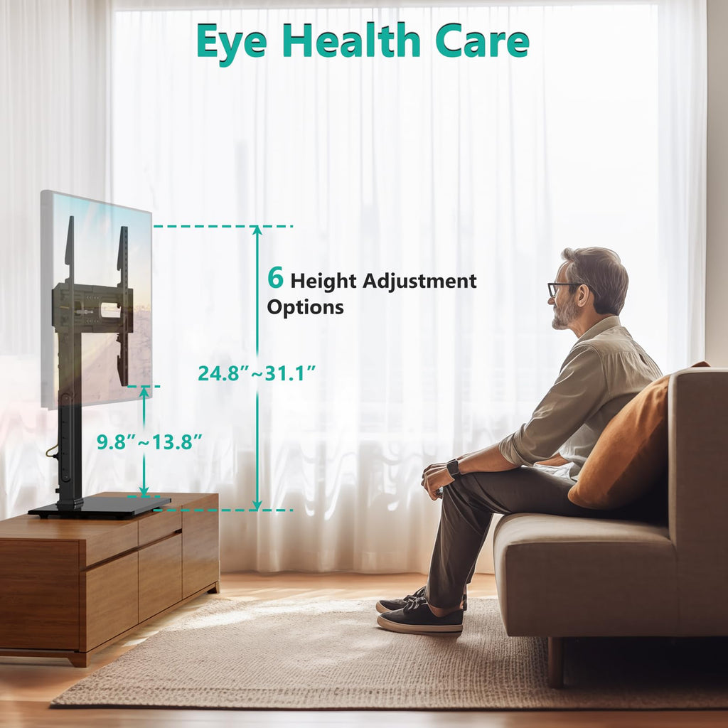 WALI TV Stand with Power Outlet, Universal TV Mount Stand for 32-70 inch TVs, 6 Height Adjustable and 70° Swivel TV Mount Stand Holds up to 88lbs, Max VESA 600x400mm(TVDVD-5P)