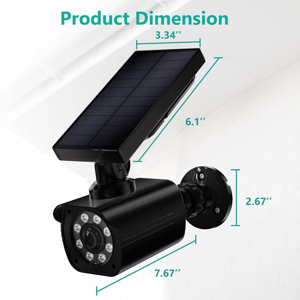 WALI Dummy Fake Camera, Security Camera with Motion Sensor Light, Simulated Surveillance Security CCTV Dome Camera Indoor Outdoor (TCB2-SOL), 2 Packs, Black-Solar