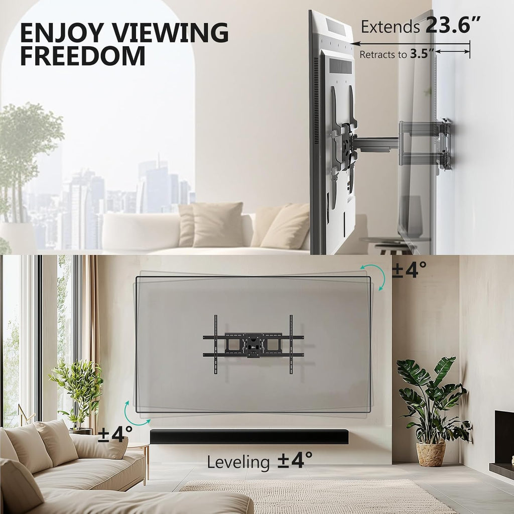 WALI Heavy Duty Full Motion TV Wall Mount Bracket for Extra Large TVs,Holds up to 220Ibs, Swivel Tilt Rotatable,Max Mounting Holes 1000x600, Fits 65 75 85 100 120 inch LED/LCD/OLED 4K/8K on Wood Stud(FTM-6)