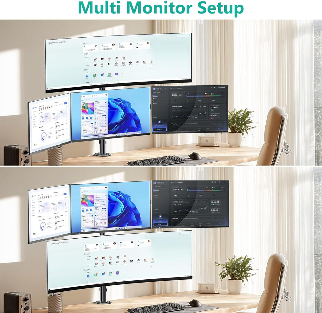 WALI Quad Monitor Mount for up to 49 inch Ultrawides on Top Bracket and 27 inch Screens on Lower Brackets, Extra Tall 4 Monitor Stand, Heavy Duty Monitors Arm up to 44 lbs (M004S-P), Black