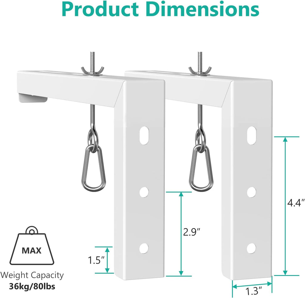 WALI Universal Projector Screen Ceiling Mount, Wall Hanging Mount L-Brackets, 12 inch Adjustable Extension with Hook Kit, Perfect Projector Screen Placement Hold up to 80 lbs (PSM001XL-W), White