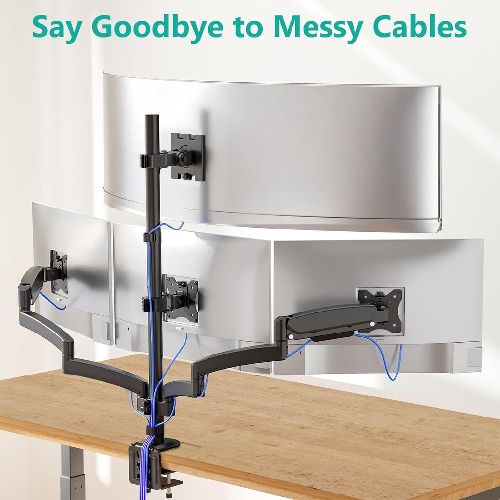 WALI 4 Monitor Mount for up to 49 inch Ultrawides on Top Bracket and 27 inch Screens on Lower Brackets, Heavy Duty Gas Spring Arm Extra Tall Quad Monitor Stand, up to 44 lbs (GSDM004S-P), Black