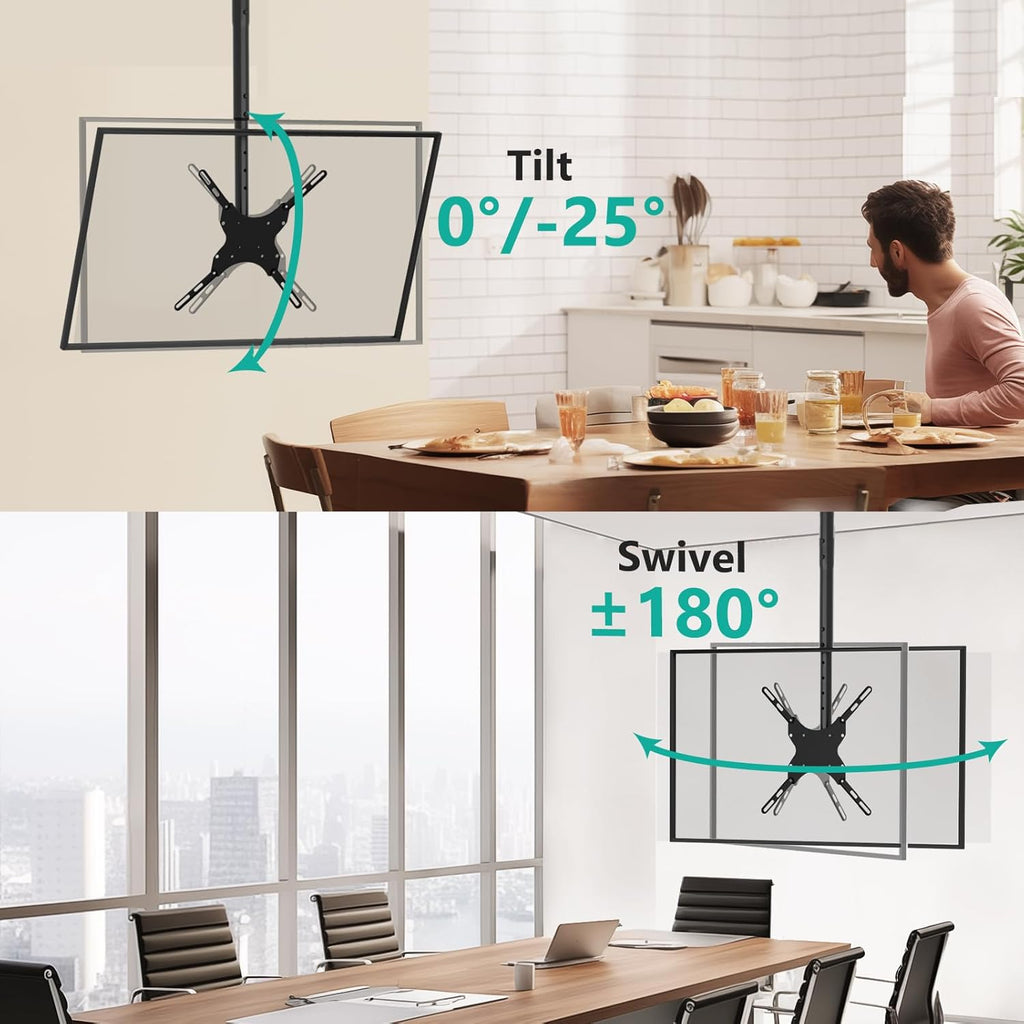 WALI Ceiling TV Mount for 26-65 Inch LCD LED OLED 4K TVs, Hanging Pole Ceiling Mount TVs Bracket Flip Down, Outdoor TV Mounts for Gym Patio Gazebo, up to 110lbs, Max VESA 400x400mm (CM2665), Black