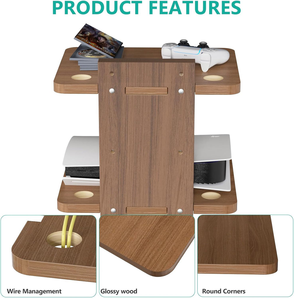 WALI Floating TV Shelf, Projector Shelf Holds Up to 22lbs, Projector Wall Mounted Shelves for DVD Players, Cable Boxes, Game Consoles, Living Room Decor Accessories (CS202N), 2 Shelf, Walnut Brown