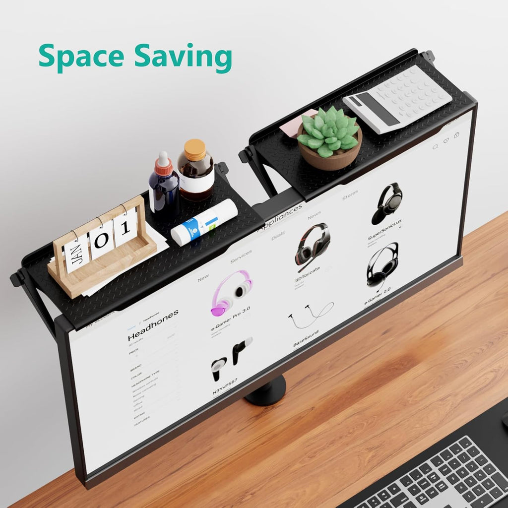 WALI TV Top Shelf, TV Accessory Storage Shelf, for Remote Control, Media Boxes and Home Decor, 11.8 Inch Tray (TSP002-2B), 2 Pack, Black