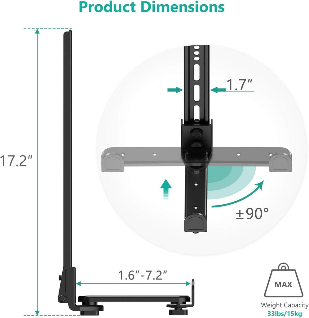 WALI Universal Sound Bar Mount - Adjustable Holder for Samsung, Bose, Sonos,Lg,Vizio and Most Soundbars 20''-45'' Wide, Fits Most 23-65 Inch TVs, Supports 33 lbs, Easy Installation, Black (SBR203)