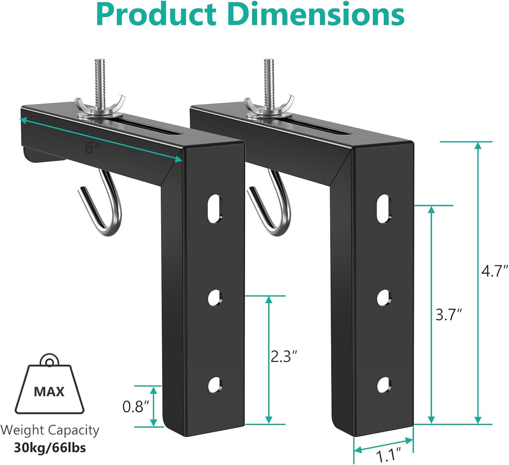 WALI Universal Projector Screen Ceiling Mount, Wall Hanging Mount L-Brackets, 6 inch Adjustable Extension with Hook Kit, Perfect Projector Screen Placement Hold up to 66 lbs (PSM001-B), Black
