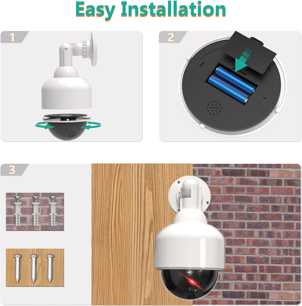 WALI Dummy Fake Security Dome Camera with 1 Flashing Red LED Light and Security Alert Sticker Decal, Indoor Outdoor Use (DOW-1), White