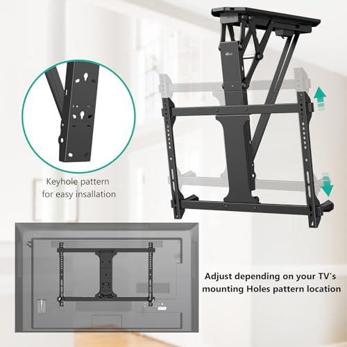 WALI Motorized Ceiling TV Mount with Remote, Electric Flip Down TV Bracket for 32 to 70 inch Flat and Curved Screen TV Up to 77 Lbs, Pitched Roof, Max Mounting Holes 600x400mm (FCM604), Black