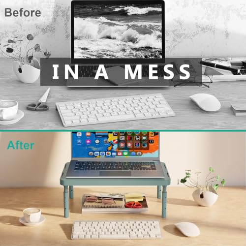 WALI Computer Monitor Stand for Desk, Adjustable Laptop Riser, up to 44 lbs|Desk Monitor Riser Underneath Storage, Fits Notebook, Laptops, Printers, for Home, Office, School(PTT001-K), Dark Green