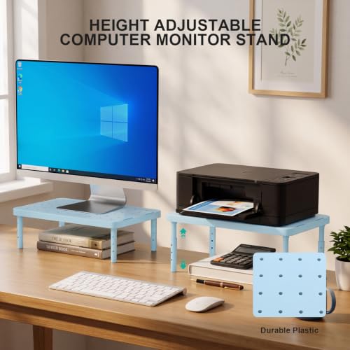 WALI Computer Monitor Stand for Desk, Adjustable Laptop Riser, up to 44 lbs|Desk Monitor Riser Underneath Storage, Fits Notebook, Laptops, Printers, for Home, Office, School(PTT001-S), 1 Pack, Blue