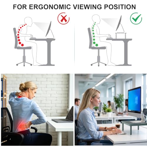 WALI Computer Monitor Stand for Desk, Adjustable Laptop Riser, up to 44 lbs|Desk Monitor Riser Underneath Storage, Fits Notebook, Laptops, Printers, for Home, Office, School(PTT001-K), Dark Green