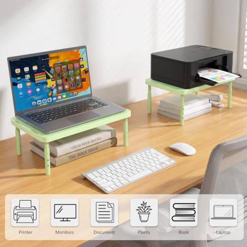 WALI Computer Monitor Stand for Desk, Adjustable Laptop Riser, up to 44 lbs|Desk Monitor Riser Underneath Storage, Fits Notebook, Laptops, Printers, for Home, Office, School(PTT001-N), 1 Pack,Green