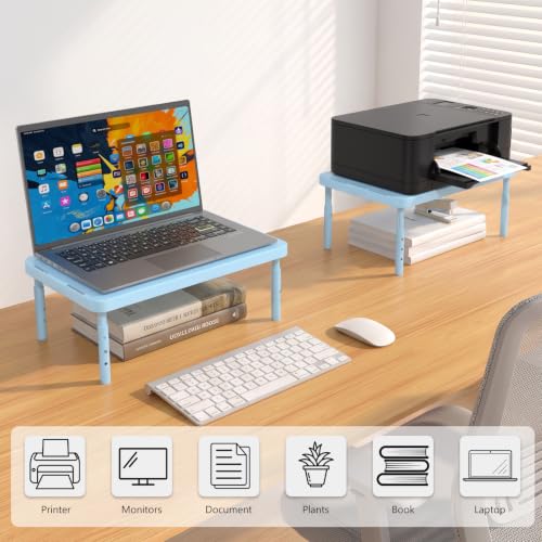 WALI Computer Monitor Stand for Desk, Adjustable Laptop Riser, up to 44 lbs|Desk Monitor Riser Underneath Storage, Fits Notebook, Laptops, Printers, for Home, Office, School(PTT001-S), 1 Pack, Blue