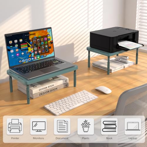 WALI Computer Monitor Stand for Desk, Adjustable Laptop Riser, up to 44 lbs|Desk Monitor Riser Underneath Storage, Fits Notebook, Laptops, Printers, for Home, Office, School(PTT001-K), Dark Green