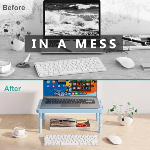 WALI Computer Monitor Stand for Desk, Adjustable Laptop Riser, up to 44 lbs|Desk Monitor Riser Underneath Storage, Fits Notebook, Laptops, Printers, for Home, Office, School(PTT001-S), 1 Pack, Blue