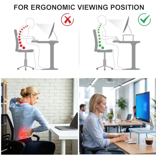 WALI Computer Monitor Stand for Desk, Adjustable Laptop Riser, up to 44 lbs|Desk Monitor Riser Underneath Storage, Fits Notebook, Laptops, Printers, for Home, Office, School(PTT001-S), 1 Pack, Blue