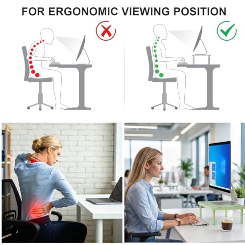 WALI Computer Monitor Stand for Desk, Adjustable Laptop Riser, up to 44 lbs|Desk Monitor Riser Underneath Storage, Fits Notebook, Laptops, Printers, for Home, Office, School(PTT001-N), 1 Pack,Green