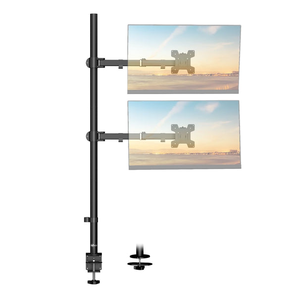 WALI Dual Vertical Stacked Monitor Mount, Extra Tall Monitor Stand for 2 Computer Screens Max 27'', Adjustable Monitor Arm for Desk Holds up to 22lbs with Mounting Holes 75/100mm (M12XXL), Black